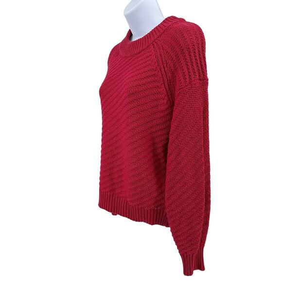 Universal Thread Cable Knit Pullover Sweater WMNS S Red Crew Neck Relaxed Fit LS - Picture 3 of 9